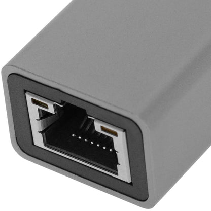 Conversor de USB-C 3.0 a 3xUSB 3.0 y Ethernet RJ45 color gris