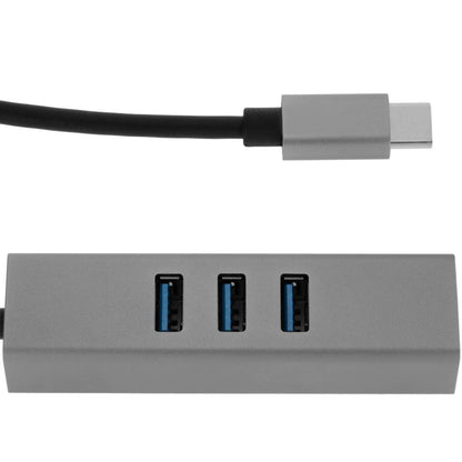Conversor de USB-C 3.0 a 3xUSB 3.0 y Ethernet RJ45 color gris
