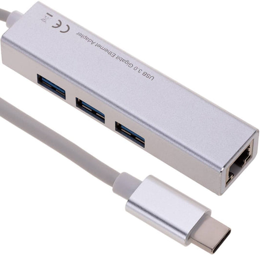 Adaptador USB 3.0 tipo C a RJ45 Gigabit Ethernet con hub 3 puertos USB tipo A