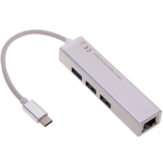 Adaptador USB 3.0 tipo C a RJ45 Gigabit Ethernet con hub 3 puertos USB tipo A