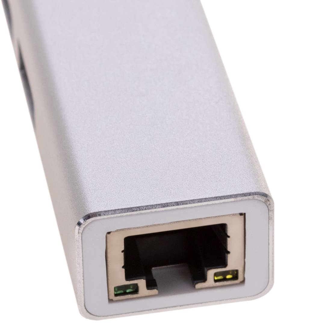 Adaptador USB 3.0 tipo C a RJ45 Gigabit Ethernet con hub 3 puertos USB tipo A