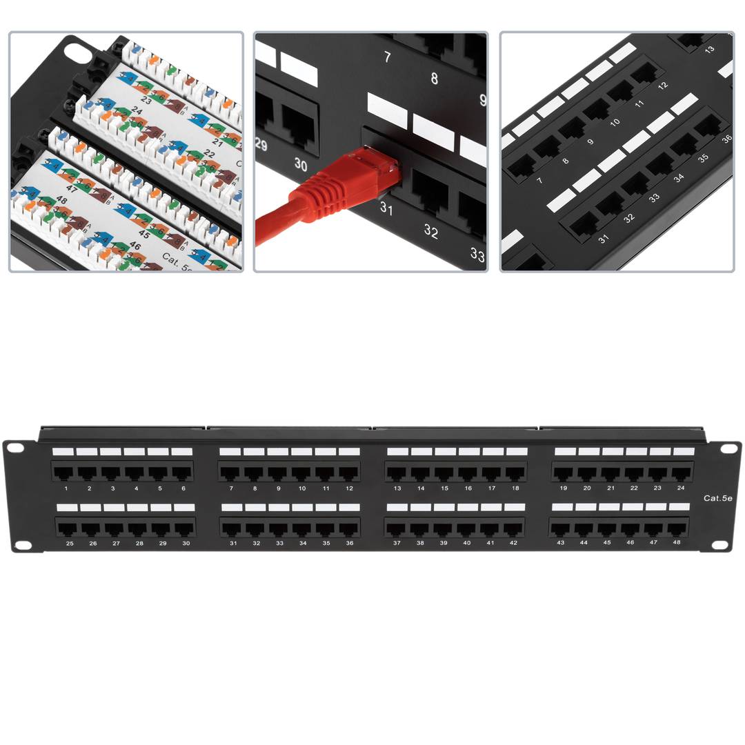 Patch panel de 48 RJ45 Cat.5e UTP 2U negro