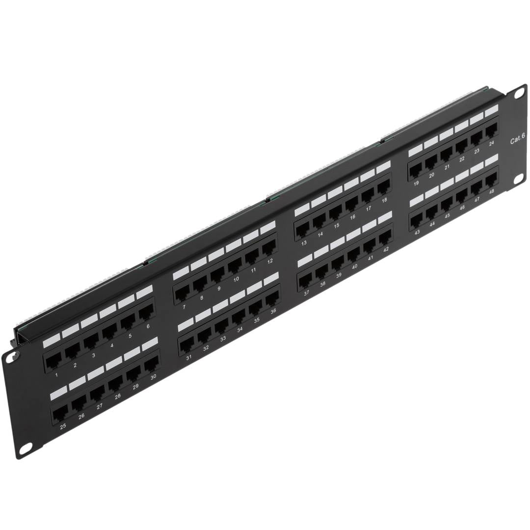 Patch panel de 48 RJ45 Cat.6 UTP 2U negro