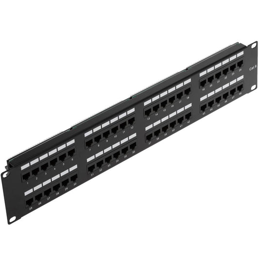 Patch panel de 48 RJ45 Cat.6 UTP 2U negro