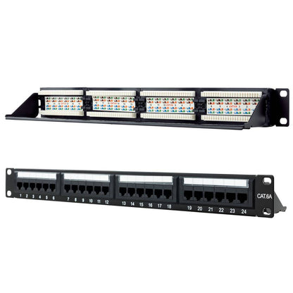 Patch panel de 24 RJ45 Cat.6A UTP 1U negro con peine