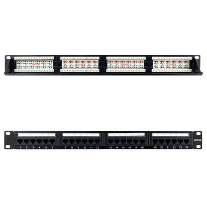 Patch panel de 24 RJ45 Cat.6A UTP 1U negro con peine