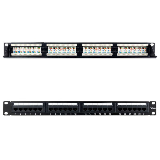 Patch panel de 24 RJ45 Cat.6A UTP 1U negro con peine