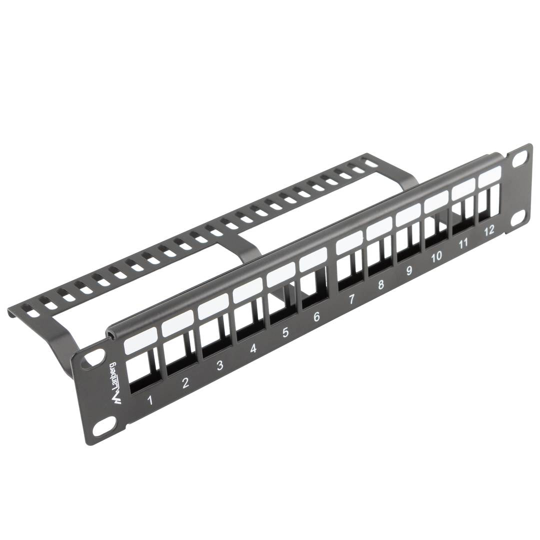 Patch panel configurable para keystone 10' de 12 RJ45 con peine FTP y UTP1U Lanberg PPKS-9112-B