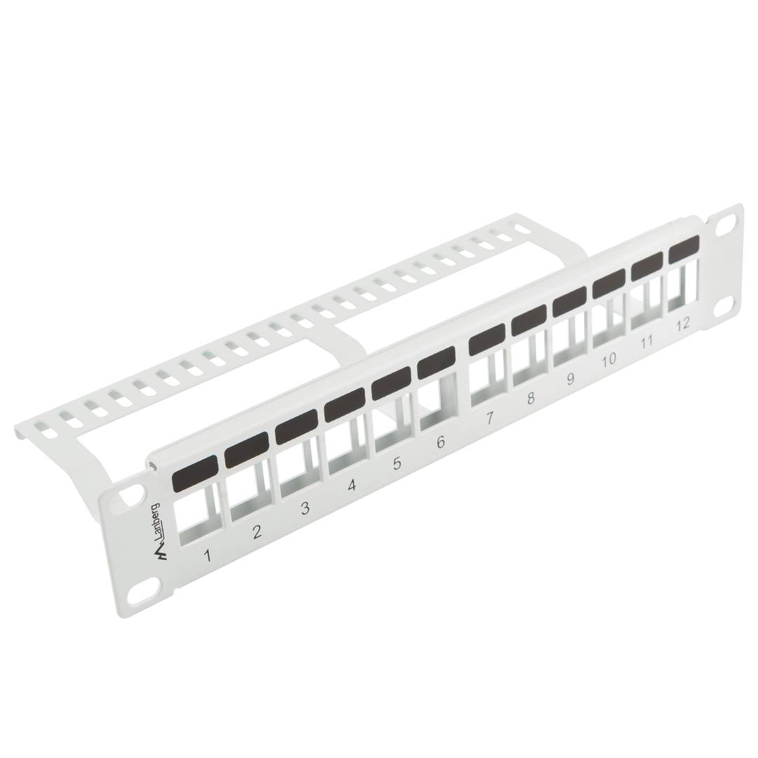 Patch panel configurable para keystone 10' blanco de 12 RJ45 con peine FTP y UTP1U Lanberg PPKS-9112-S