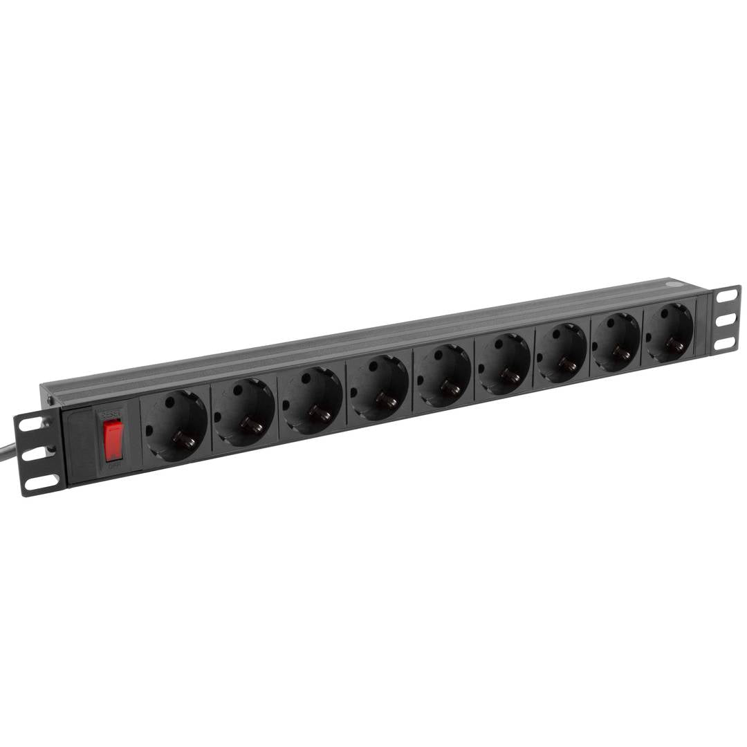 Regleta de enchufes para armario rack 19' 1U con 9 schuko aluminio e interruptor y cable de 3 metros