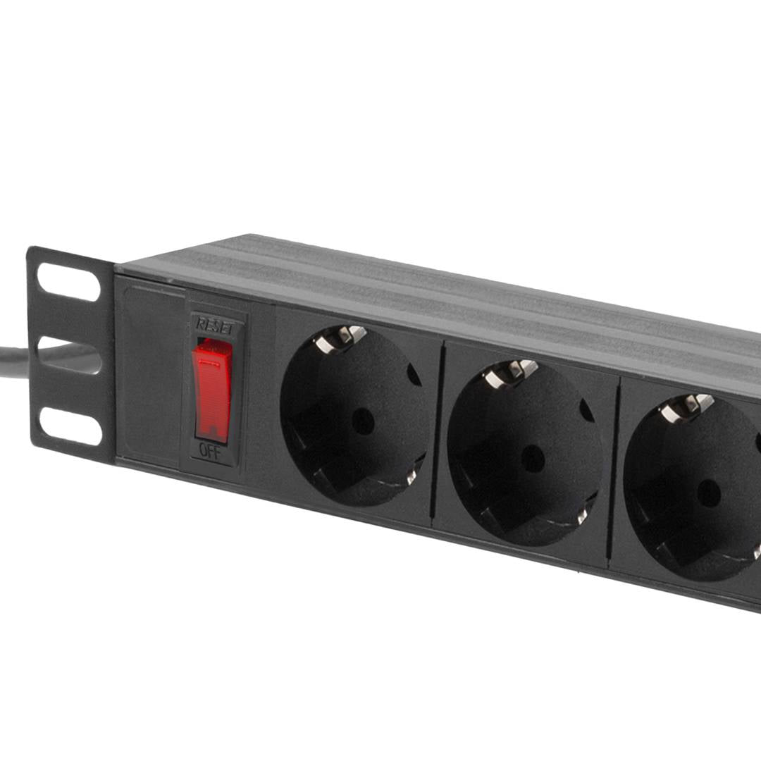 Regleta de enchufes para armario rack 19' 1U con 9 schuko aluminio e interruptor y cable de 3 metros