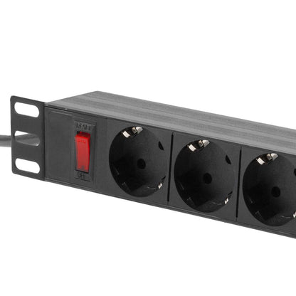 Regleta de enchufes para armario rack 19' 1U con 9 schuko aluminio e interruptor y cable de 3 metros