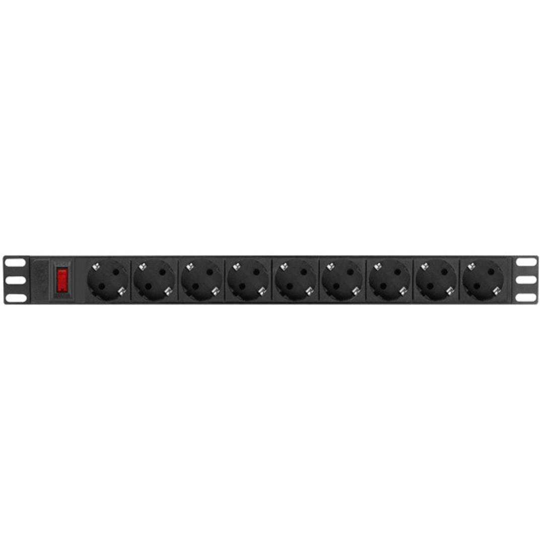 Regleta de enchufes para armario rack 19' 1U con 9 schuko aluminio e interruptor y cable de 3 metros