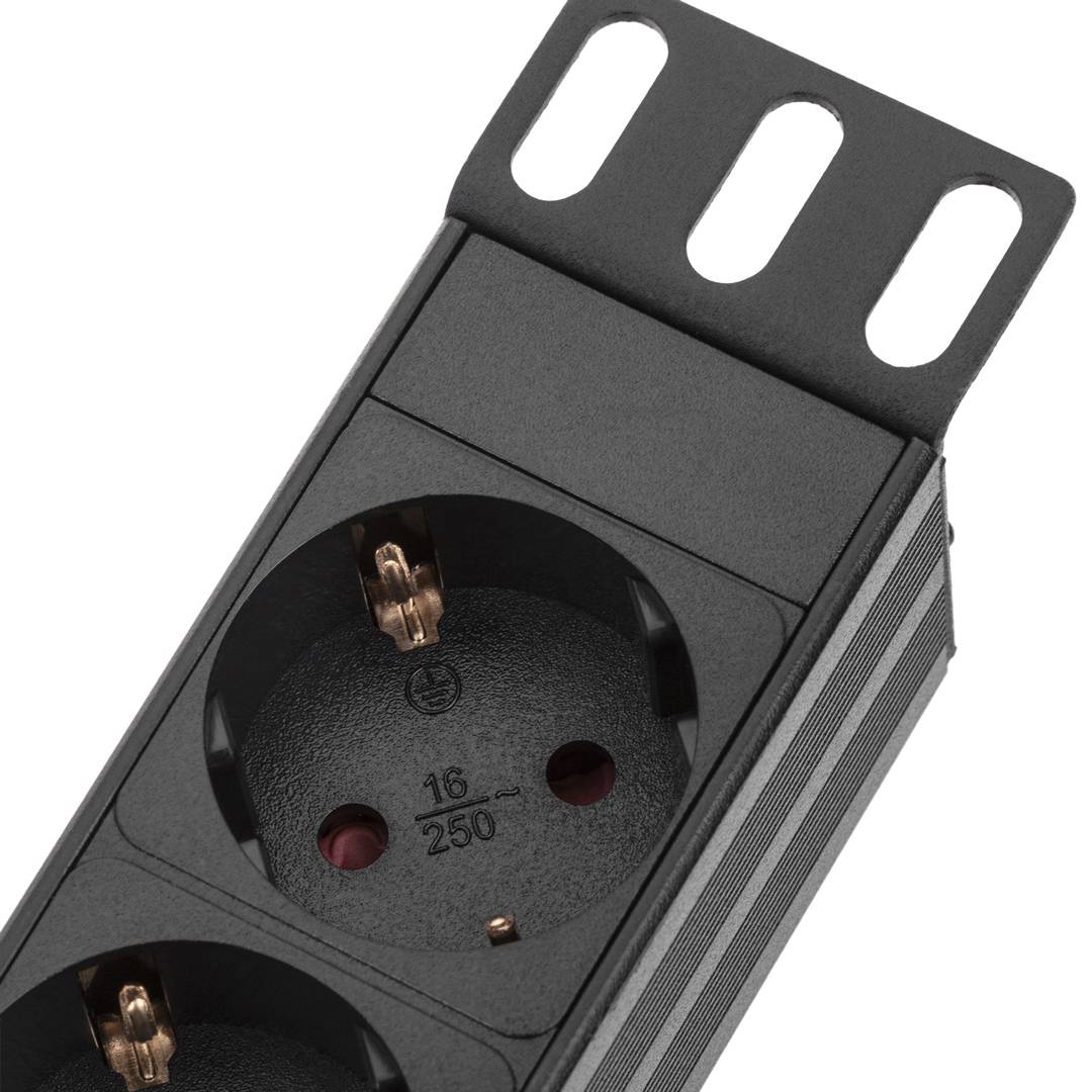 Regleta de enchufes para armario rack 19' 1U con 7 schuko e interruptor y cable 2 metros C14
