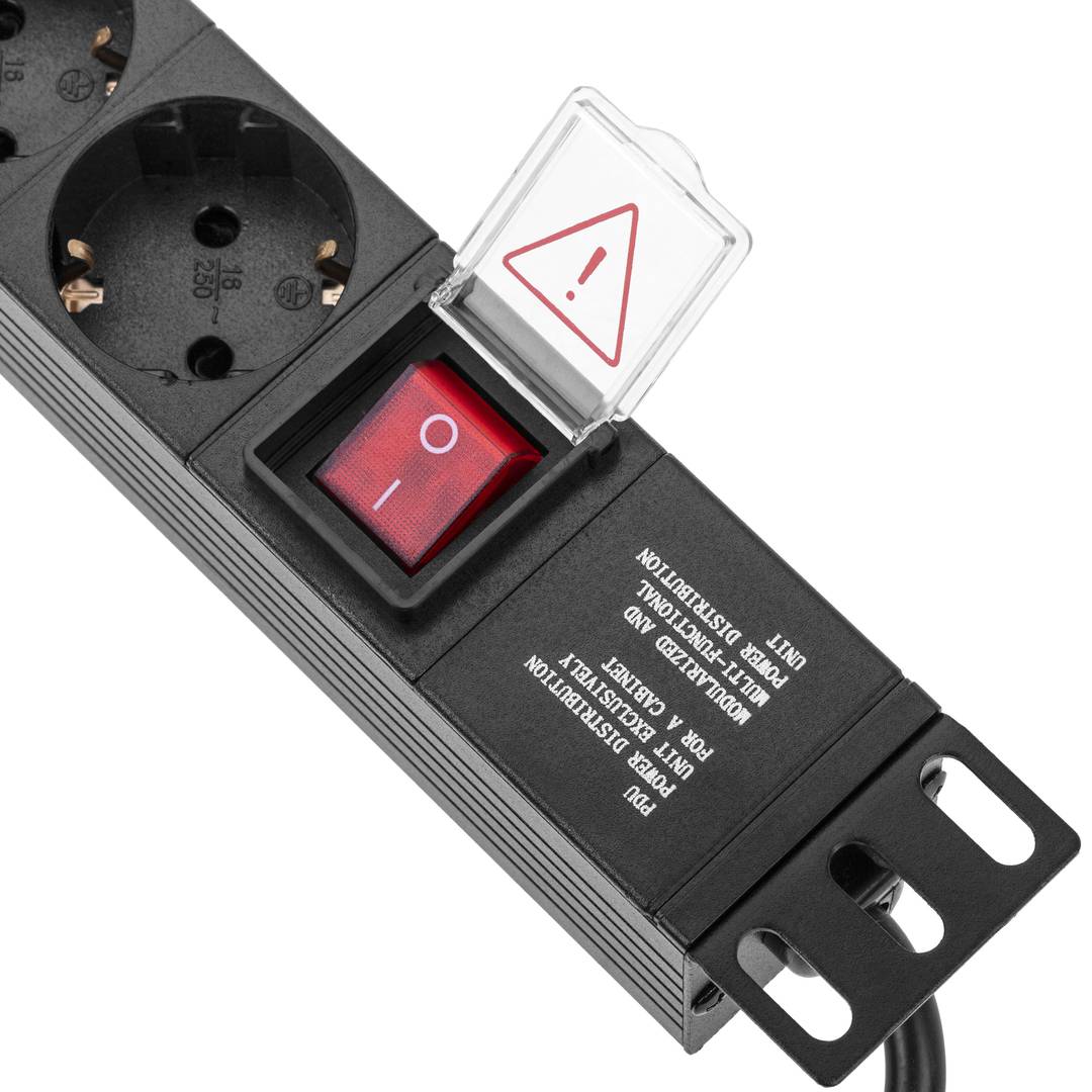Regleta de enchufes para armario rack 19' 1U con 8 schuko e interruptor y cable de 3 metros C14