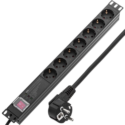 Regleta de enchufes rack 19' de 7 schuko con interruptor y protección sobretensiones