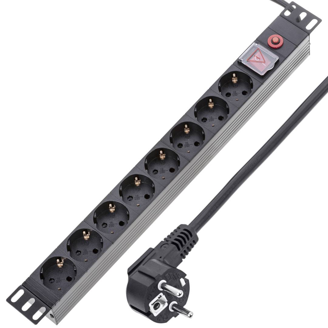 Regleta de enchufes PVC rack 19' de 8 schuko con interruptor y protección sobretensiones
