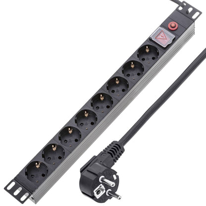 Regleta de enchufes PVC rack 19' de 8 schuko con interruptor y protección sobretensiones
