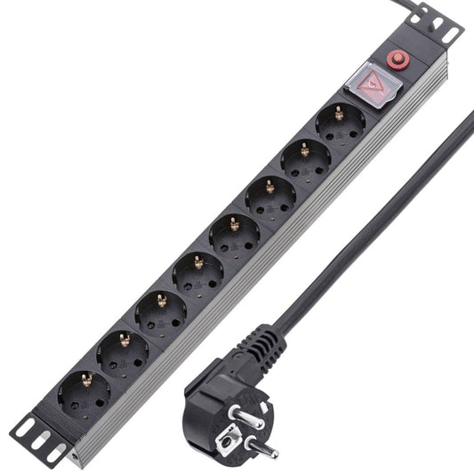 Regleta de enchufes PVC rack 19' de 8 schuko con interruptor y protección sobretensiones