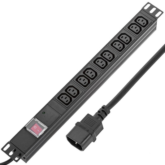 Regleta de enchufes rack 19' de 10 x C13 con interruptor y cable 2 metros C14
