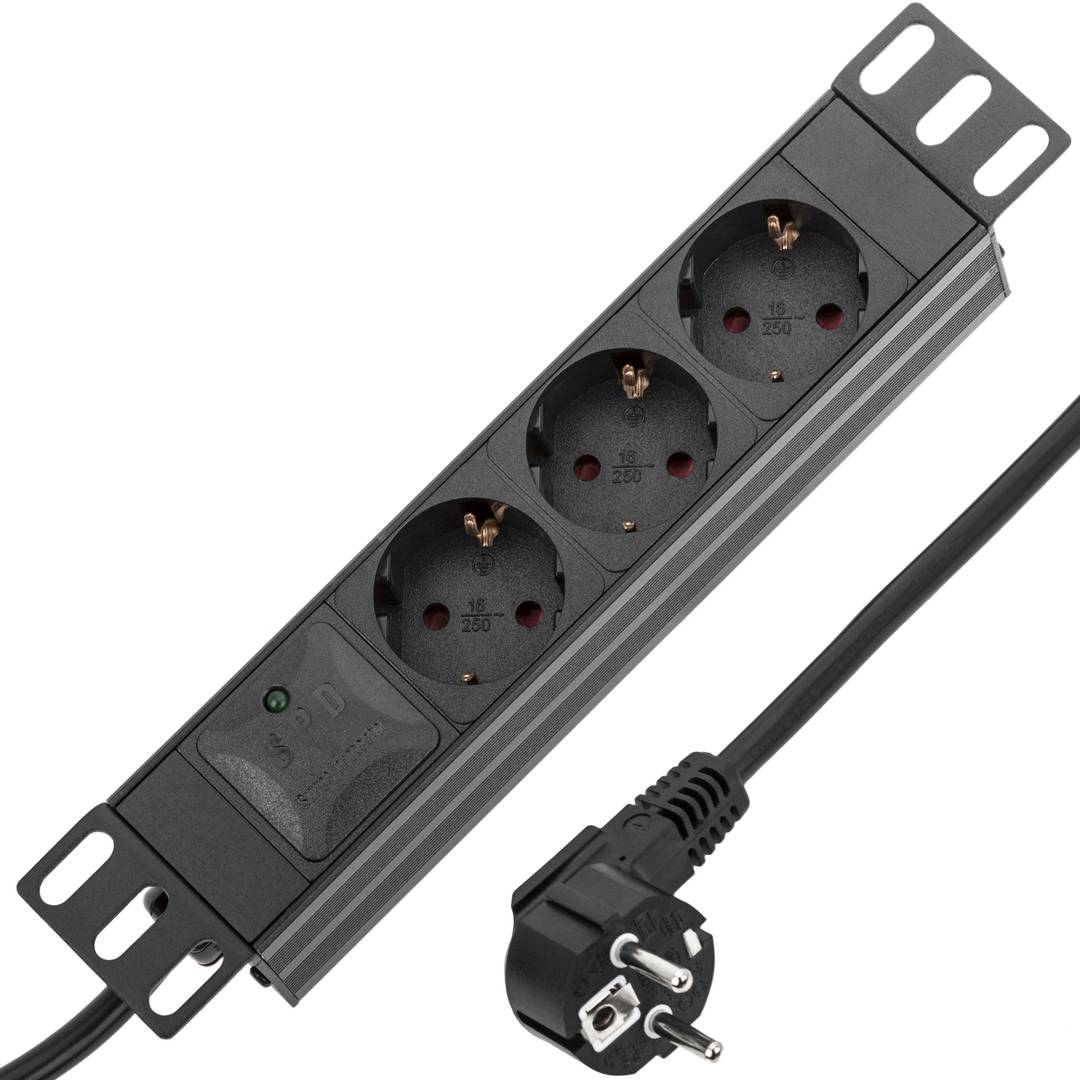 Regleta de enchufes rack 10' con 3 schuko