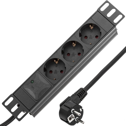 Regleta de enchufes rack 10' con 3 schuko