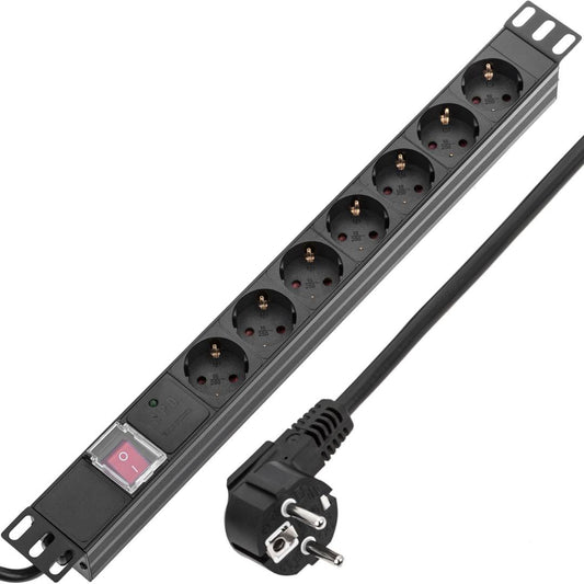 Regleta de enchufes para armario rack 19' 1U con 7 schuko e interruptor