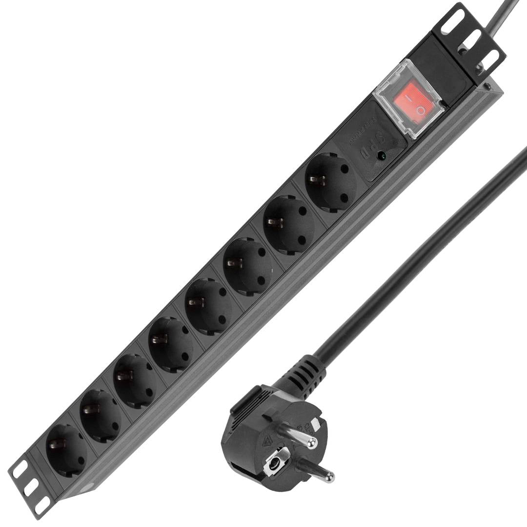 Regleta de enchufes para armario rack 19' 1U con 8 schuko e interruptor