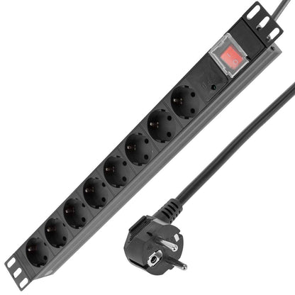 Regleta de enchufes para armario rack 19' 1U con 8 schuko e interruptor