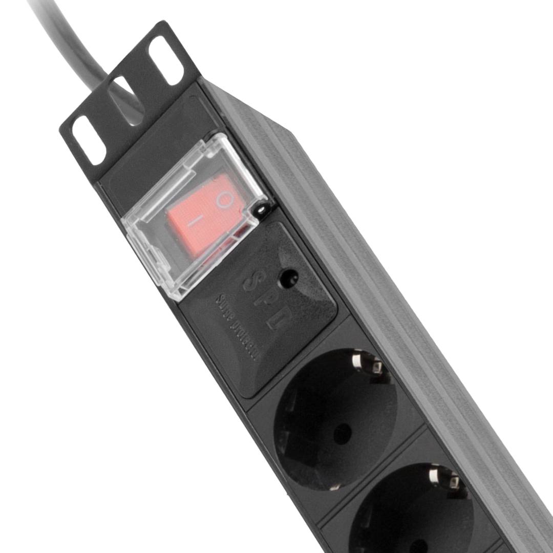 Regleta de enchufes para armario rack 19' 1U con 8 schuko e interruptor