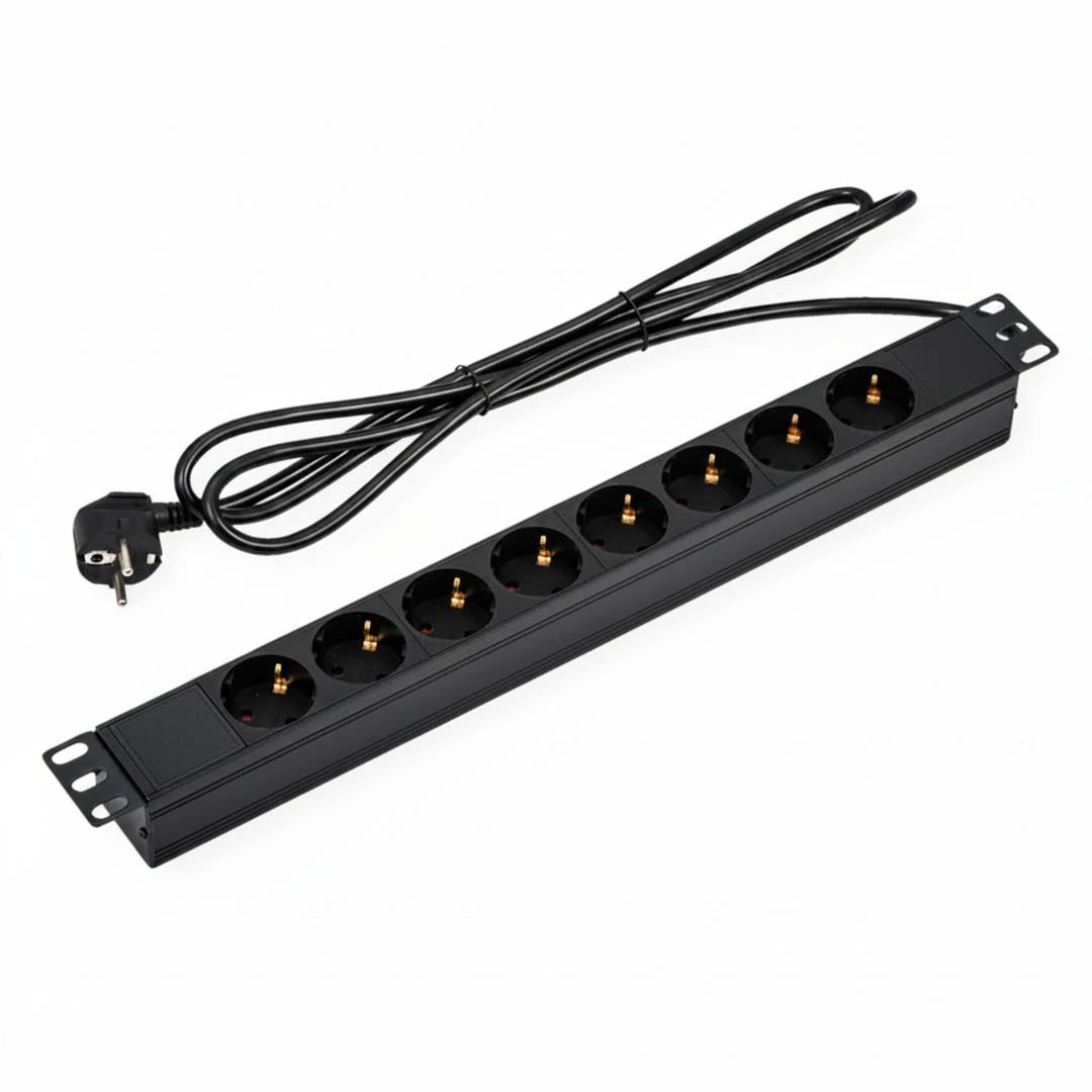 Regleta de enchufes para armario rack 19' 1U con 8 schuko aluminio