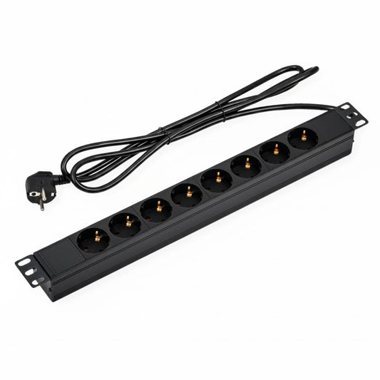 Regleta de enchufes para armario rack 19' 1U con 8 schuko aluminio