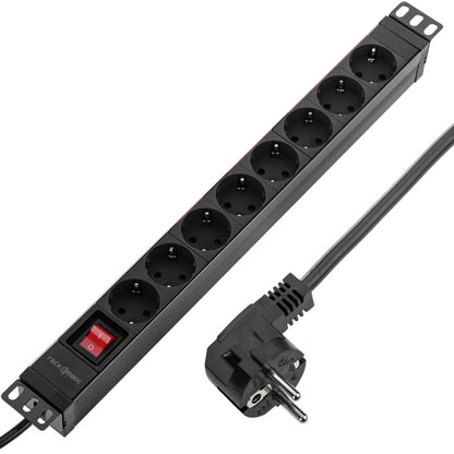 Regleta de enchufes PVC para armario rack 19' 1U con 8 schuko e interruptor