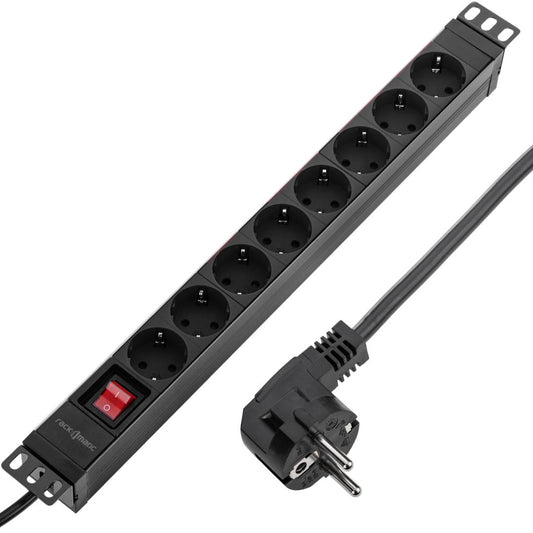 Regleta de enchufes PVC para armario rack 19' 1U con 8 schuko e interruptor