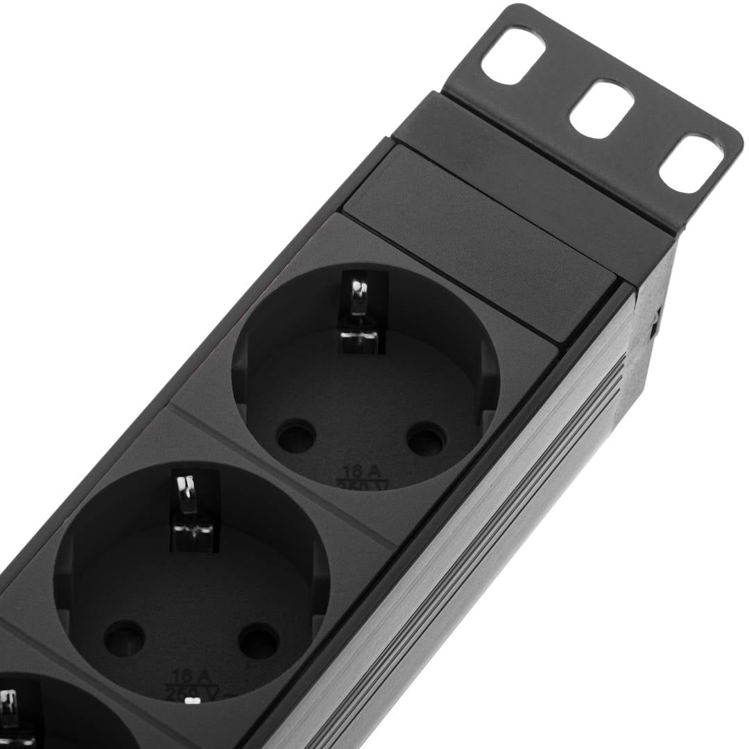 Regleta de enchufes PVC para armario rack 19' 1U con 8 schuko e interruptor