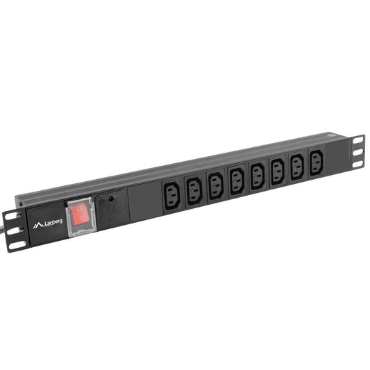 Regleta de enchufes de PVC para armario rack 19” 1U con 8 IEC C13 en color negro con interruptor y conector C20