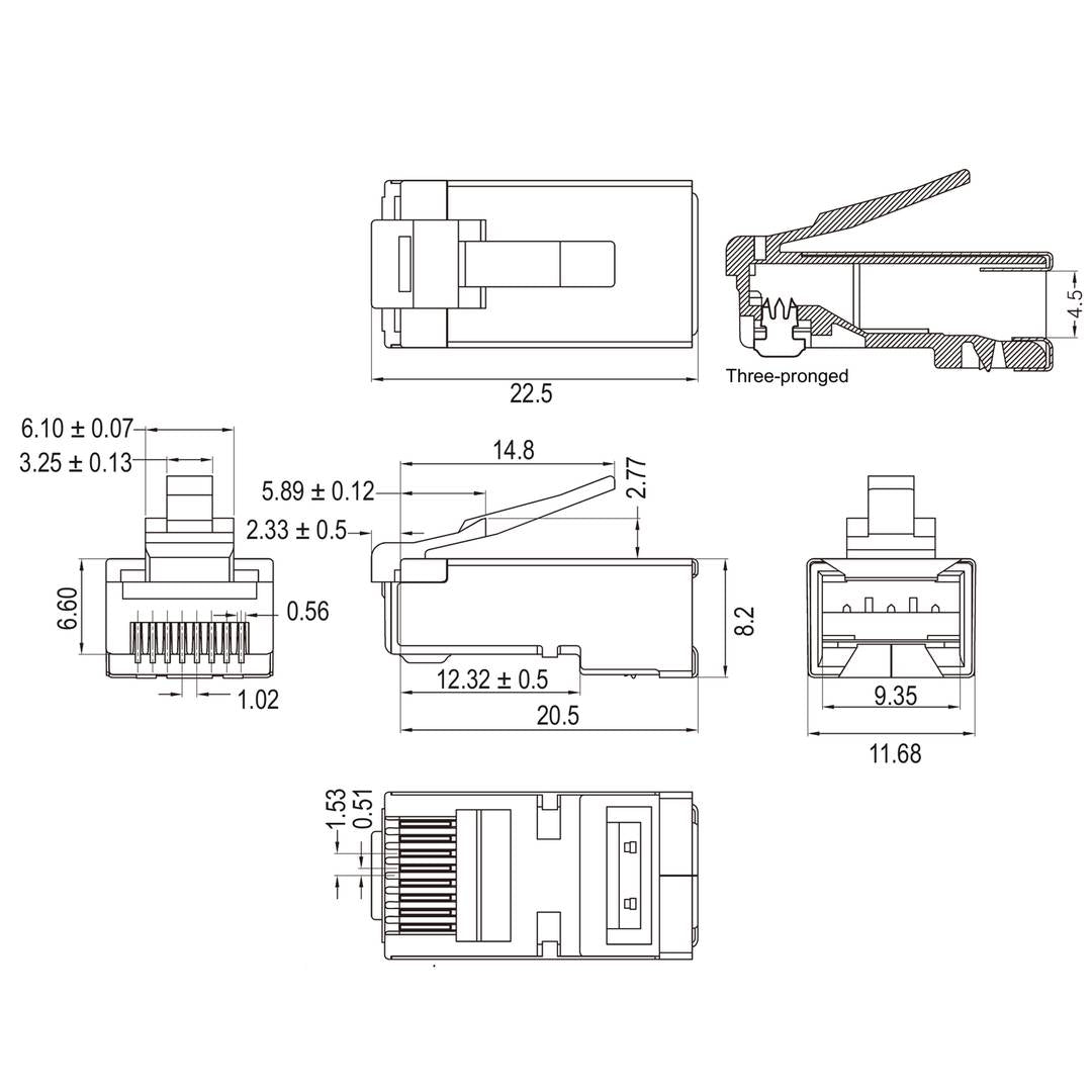 Conector STP Cat.6A RJ45 macho para crimpar - 100 unidades