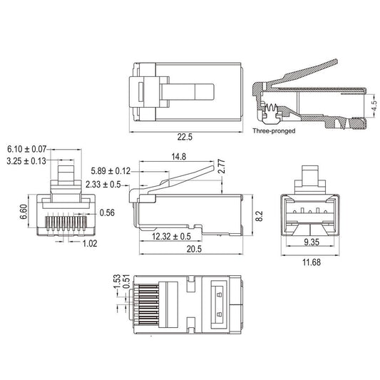 Conector STP Cat.6A RJ45 macho para crimpar - 100 unidades