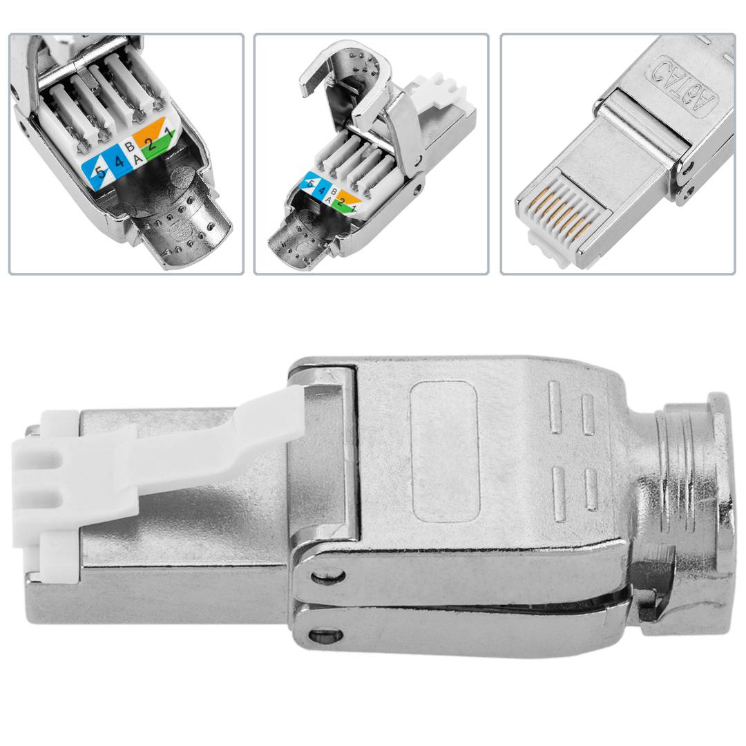 Conector FTP Cat.6A RJ45 macho crimpado sin herramientas