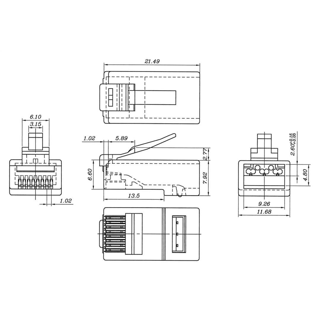 Conector UTP Cat.6A RJ45 macho para crimpar - 100 unidades