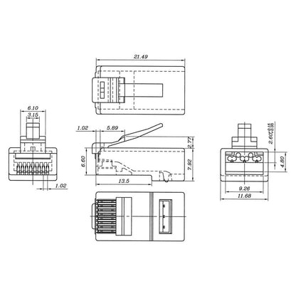 Conector UTP Cat.6A RJ45 macho para crimpar - 100 unidades