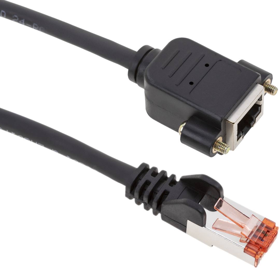 Cable extensor S/FTP Cat. 6 LSZH para fijación a panel macho a hembra negro de 1 m