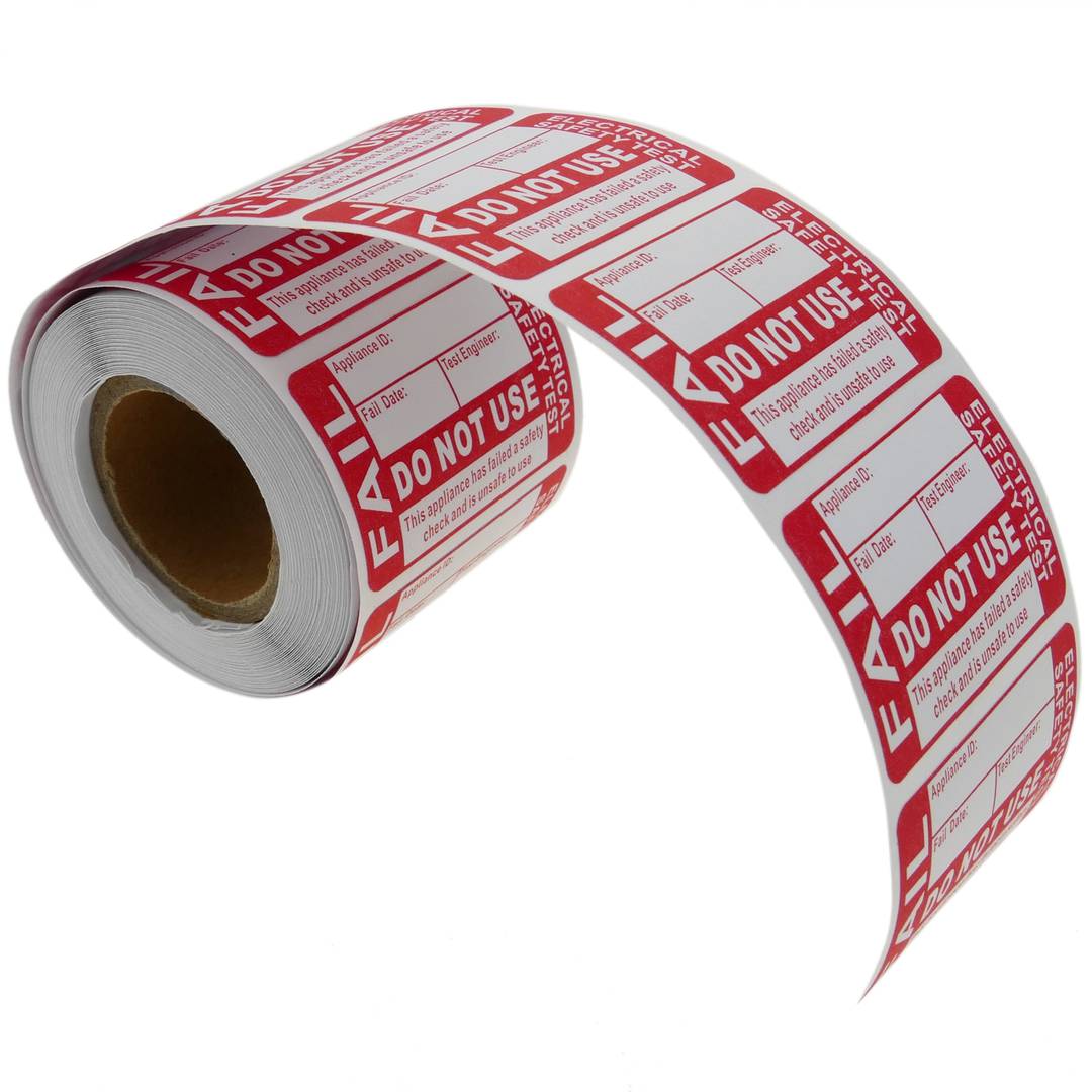 Rollo bobina de 200 etiquetas adhesivas test de seguridad eléctrica 38x28mm