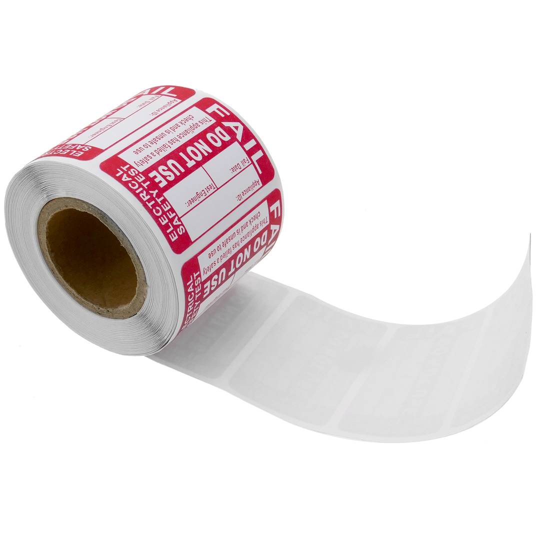 Rollo bobina de 200 etiquetas adhesivas test de seguridad eléctrica 38x28mm