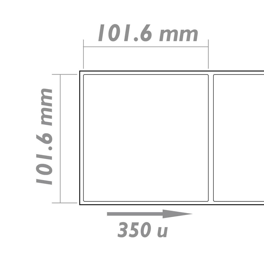 Rollo bobina de 350 etiquetas adhesivas para impresora transferencia térmica 101.6x101.6mm