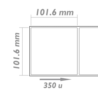 Rollo bobina de 350 etiquetas adhesivas para impresora transferencia térmica 101.6x101.6mm