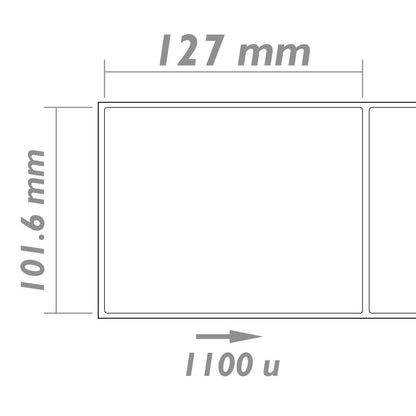 Rollo bobina de 1100 etiquetas adhesivas para impresora transferencia térmica 101.6x127mm