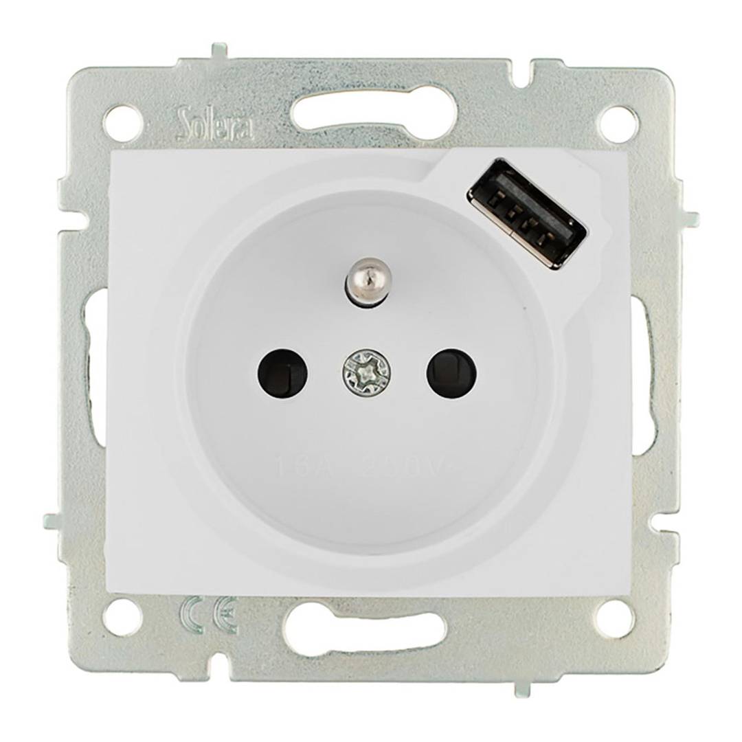 Base fija de empotrar sin marco de 2P+T 16A 250V y USB 2.1A 5V Solera ERP60FUSB