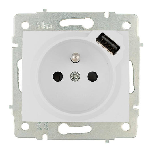 Base fija de empotrar sin marco de 2P+T 16A 250V y USB 2.1A 5V Solera ERP60FUSB