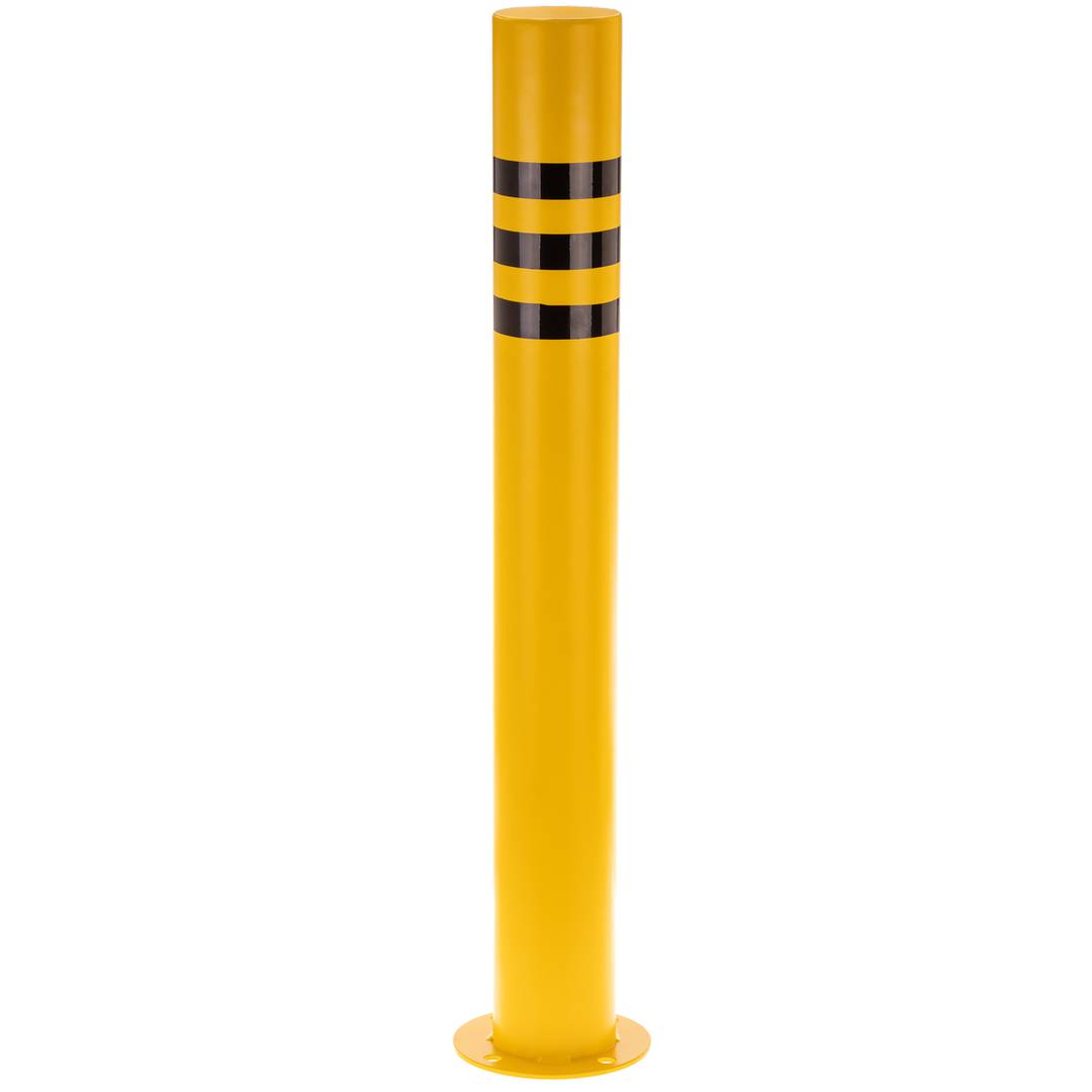 Pilona bolardo de acero con base clavada amarilla 90x750mm